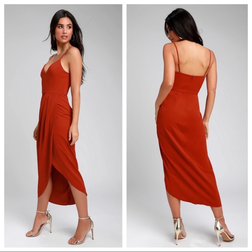 Lulu's Reinette Red Tulip Skirt Midi Dress